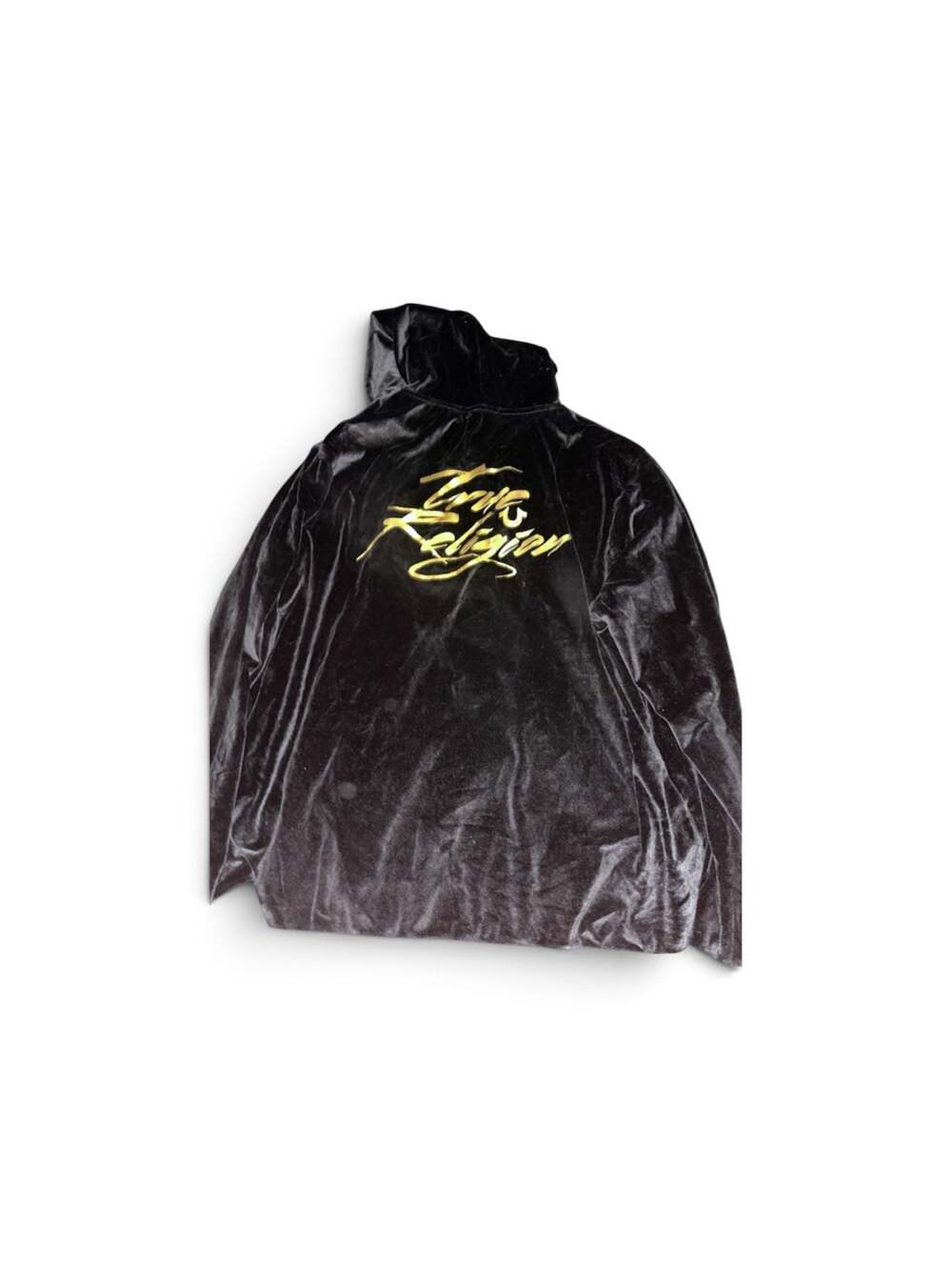 True Religion Black Velvet Hoodie with Gold Logo